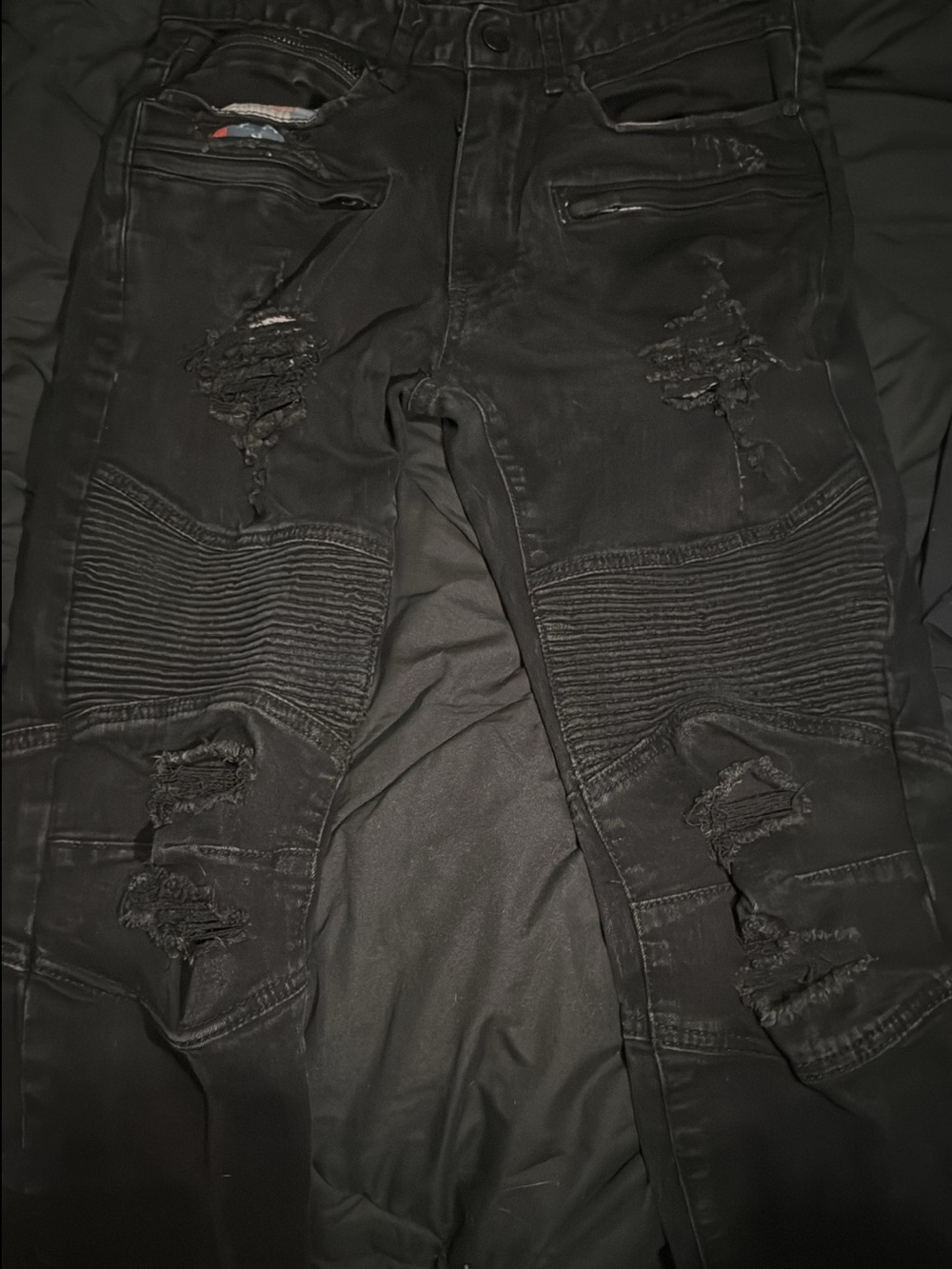 Men's Black Distressed Biker Jeans